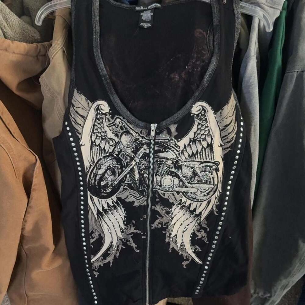 Bus Stop From Los Angeles Zip-Up Motorcycle Angel Wings Graphic Tank